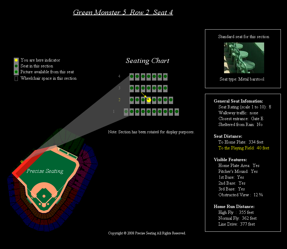 Fenway Park Seating Chart Precise